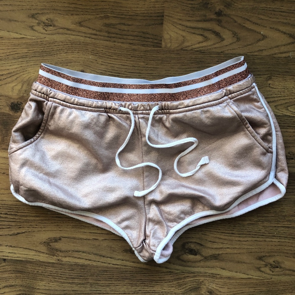 rose gold 2014 forever 21 metallic dolphin shorts
